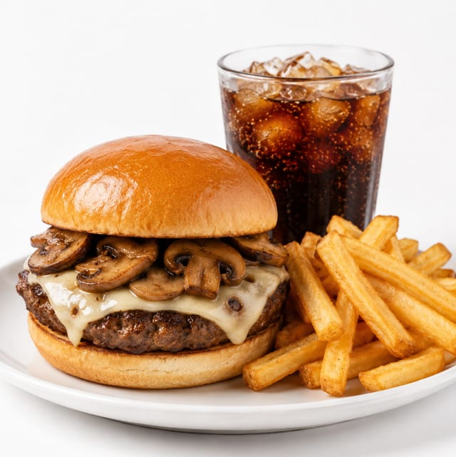 Mushroom Swiss Burger Meal.