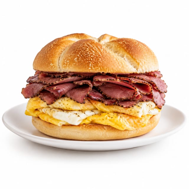 Egg & Pastrami Sandwich.