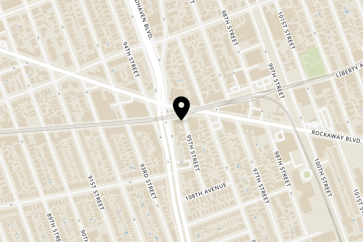 Map showing the location of Mike’s Superior Deli and Grill on 94-24 Liberty Ave in Ozone Park